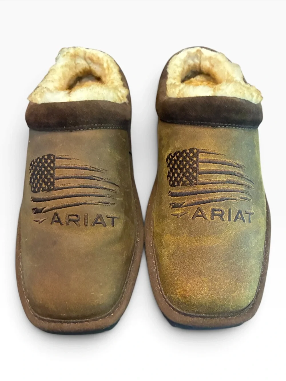 Ariat Men's Sherpa Lined Suede Clog Slippers Size 8 Brown Leather House Shoes
